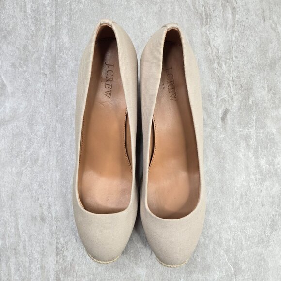 J. Crew Espadrille Wedge Pumps Tan Minimalist Platform Preppyt Slip On Shoes 9.5 - Picture 2 of 13
